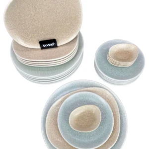 Tafelservice Geschirrset Kombiservice Frühstücksteller Speiseteller Porzellan 6 Personen Sand Beige Braun Elfenbein 24er Set Bonna Luca Salmon 11