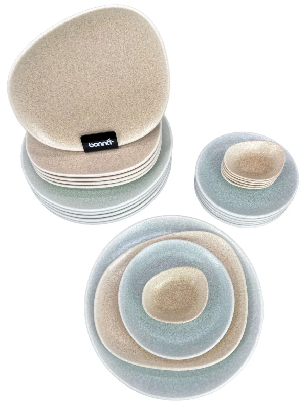 Tafelservice Geschirrset Kombiservice Frühstücksteller Speiseteller Porzellan 6 Personen Sand Beige Braun Elfenbein 24er Set Bonna Luca Salmon 3