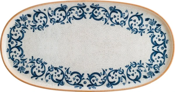 6x Servierplatten Speiseteller Porzellan Geschirr Oval Weiß Blau Braun Bonna Viento Hygge 34×17,5cm Mediterran 1