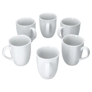 Null 6er Set Kaffeebecher Palazzo 33cl – Kaffeetasse Aus Weißem Porzellan Mit Dekor-Kreisen In Grau Und Dunkelrot 15