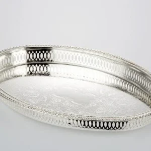 Null Galerie-Tablett Oval 26,0 X 19,0cm, H 4,5cm Versilbert 13