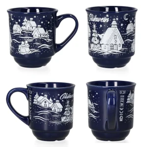 Null 3160110 – 12er Set Glühweinbecher In Dunkelblau Mit Weihnachtslandschaft 0,2L Geeicht 21