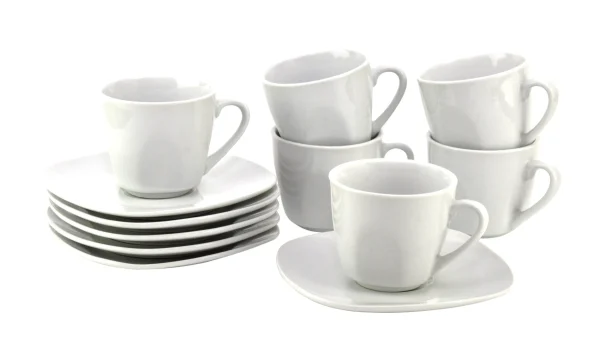 Null 6er Set Espressotasse Palazzo 11cl Mit Untertasse 12,3cm – Aus Weißem Porzellan Mit Dekor-Kreisen In Grau Und Dunkelrot 3