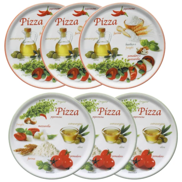 Null 6er Set Pizzateller Napoli Pizzafoods Grün + Rot 33cm – 04018#ZP1 + 04018#ZP2 1