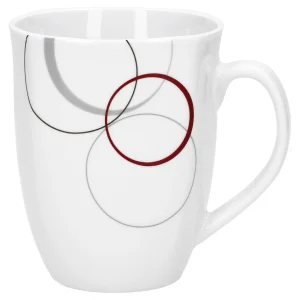 Null 6er Set Kaffeebecher Palazzo 33cl – Kaffeetasse Aus Weißem Porzellan Mit Dekor-Kreisen In Grau Und Dunkelrot 19