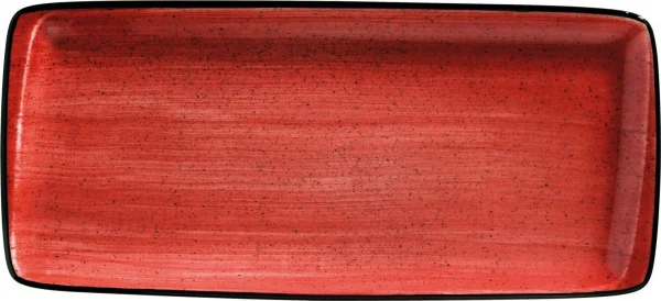 6x Servierplatten Speiseteller Porzellan Geschirr Rechteckig Rot Creme Bonna Aura Passion Moove 34x16cm Kantenschutz 3