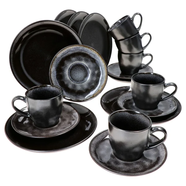 Null 18tlg. Kaffeeservice Zakynthos Reactive Glaze Grey Black – 24328312 1