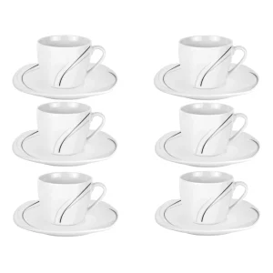 Null 6er Set Espressotasse Mit Untertasse Corona Porzellan Weiß Mit Dekor 15