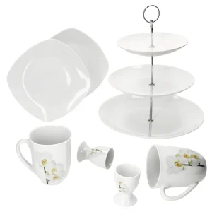 Null 5tlg Set Weihnachtszauber Frühstücks-Set – 1x Etagere, 2x Kaffeebecher 37cl & 2x Gebäckteller 20 Cm 15