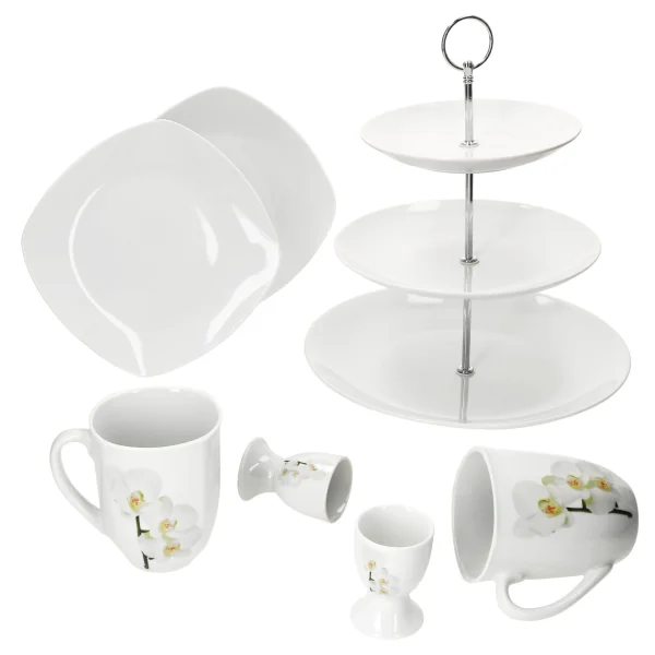 Null 5tlg Set Weihnachtszauber Frühstücks-Set – 1x Etagere, 2x Kaffeebecher 37cl & 2x Gebäckteller 20 Cm 5