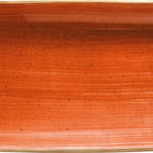 6x Servierplatten Speiseteller Porzellan Geschirr Rechteckig Rot Creme Bonna Aura Passion Moove 34x16cm Kantenschutz 13