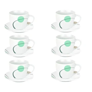 Null 6er Set Espressotasse Palazzo 11cl Mit Untertasse 12,3cm – Aus Weißem Porzellan Mit Dekor-Kreisen In Grau Und Dunkelrot 15