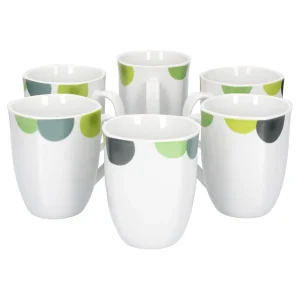 Null 6er Set Kaffeebecher Palazzo 33cl – Kaffeetasse Aus Weißem Porzellan Mit Dekor-Kreisen In Grau Und Dunkelrot 13