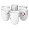 Null 6er Set Kaffeebecher Palazzo 33cl – Kaffeetasse Aus Weißem Porzellan Mit Dekor-Kreisen In Grau Und Dunkelrot 23