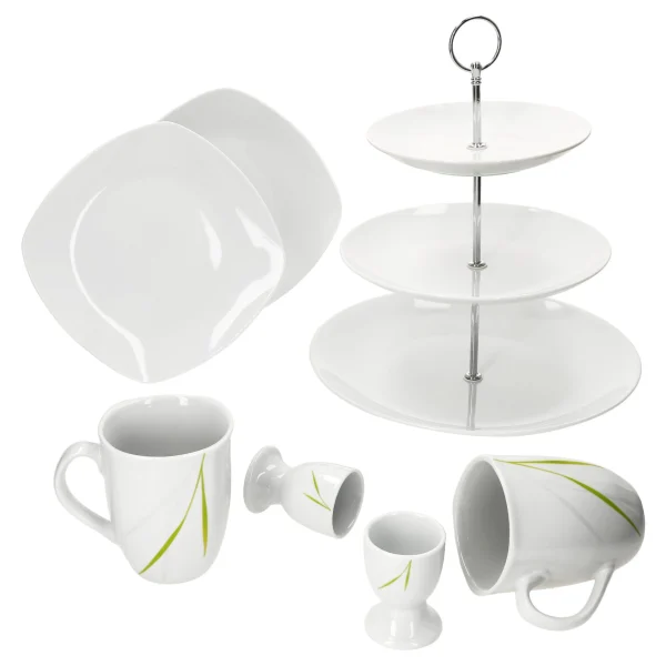 Null 5tlg Set Weihnachtszauber Frühstücks-Set – 1x Etagere, 2x Kaffeebecher 37cl & 2x Gebäckteller 20 Cm 4