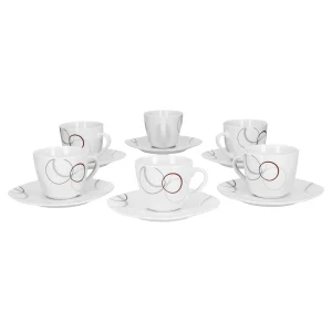 Null 6er Set Kaffeetasse 20cl Und Kaffeeuntertasse 14,5cm Donna – Weißes Porzellan Mit Linien- Dekor In Schwarz, Grau Und Grün 13