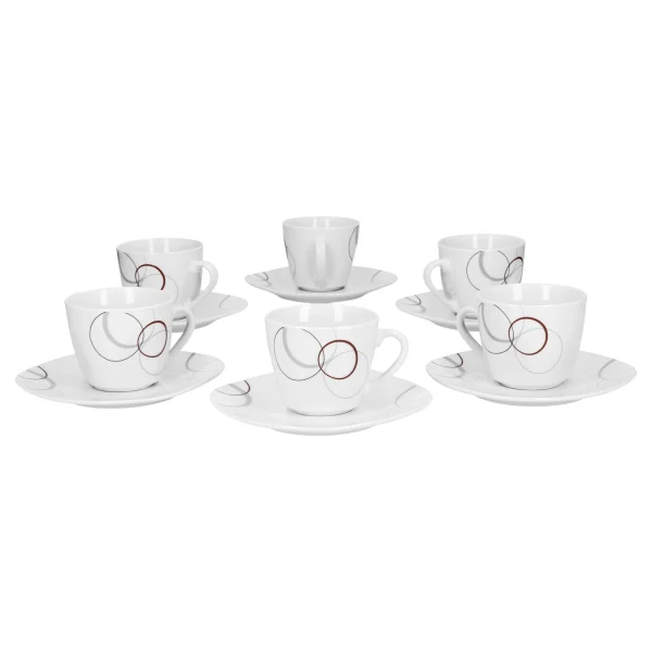 Null 6er Set Kaffeetasse 20cl Und Kaffeeuntertasse 14,5cm Donna – Weißes Porzellan Mit Linien- Dekor In Schwarz, Grau Und Grün 4