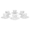 Null 6er Set Kaffeetasse 20cl Und Kaffeeuntertasse 14,5cm Palazzo – Aus Weißem Porzellan Mit Dekor-Kreisen In Grau Und Dunkelrot 25