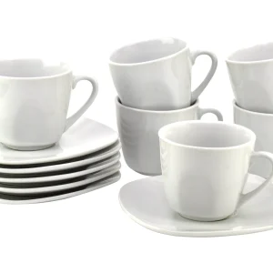 Null 6er Set Kaffeetasse 20cl Und Kaffeeuntertasse 14,5cm Donna – Weißes Porzellan Mit Linien- Dekor In Schwarz, Grau Und Grün 15