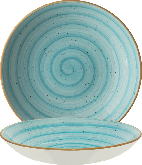 Bonna Premium Porcelain AAQBLM23CK Aura Aqua Plate Teller Tief, Supenteller, 23cm, 1 Liter, Porzellan, Türkis, 1 Stück 1