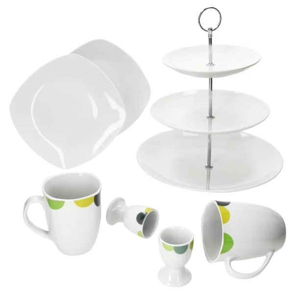 Null 5tlg Set Weihnachtszauber Frühstücks-Set – 1x Etagere, 2x Kaffeebecher 37cl & 2x Gebäckteller 20 Cm 6