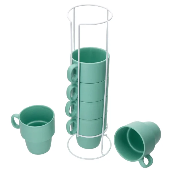 Null 6er Set Kaffeebecher Mit Ständer Stata 250ml Mint Tasse Henkel Porzellan Stapelbar 1