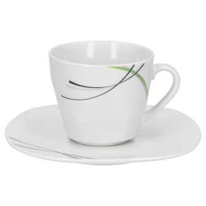 Null 6er Set Kaffeetasse 20cl Und Kaffeeuntertasse 14,5cm Palazzo – Aus Weißem Porzellan Mit Dekor-Kreisen In Grau Und Dunkelrot 13