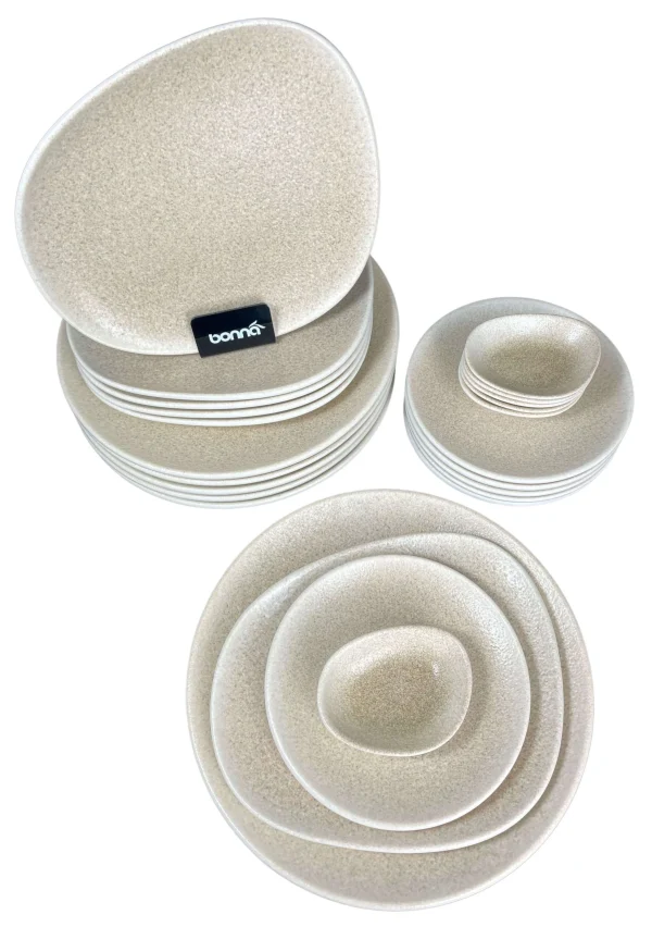 Tafelservice Geschirrset Kombiservice Frühstücksteller Speiseteller Porzellan 6 Personen Sand Beige Braun Elfenbein 24er Set Bonna Luca Salmon 1