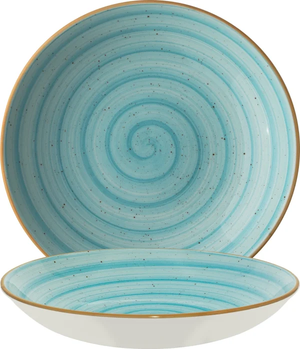 Bonna Premium Porcelain AAQBLM28CK Aura Aqua Plate Teller Tief, Supenteller, 28cm, 1.7 Liter, Porzellan, Türkis, 1 Stück 1