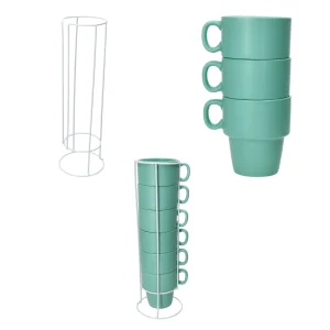 Null 6er Set Kaffeebecher Mit Ständer Stata 250ml Mint Tasse Henkel Porzellan Stapelbar 19