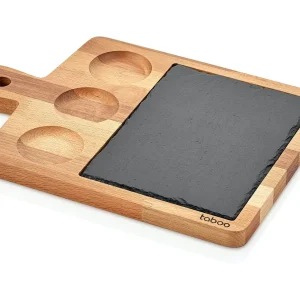 Null Schäfer Bambus Holz Servierplatte 30 X 25 X 1,8 Cm Mit 3 Fächern Brett Steakteller Frühstücksbrett 8