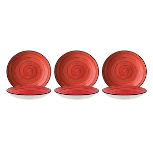 6x Pastateller Geschirr Tief 25cm 130cl Rot Creme Rund Porzellan Bonna Aura Passion Bloom Kantenschutz 19