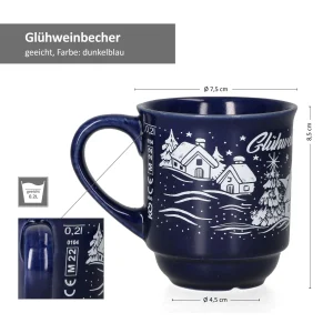 Null 3160110 – 12er Set Glühweinbecher In Dunkelblau Mit Weihnachtslandschaft 0,2L Geeicht 19