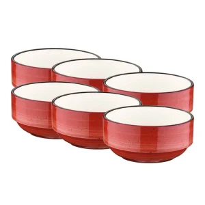 6x Dipschalen Snackteller Schälchen Rot Creme Geschirr Porzellan Rund Bonna Aura Passion Banquet Stapelschale 12cm 35cl 19